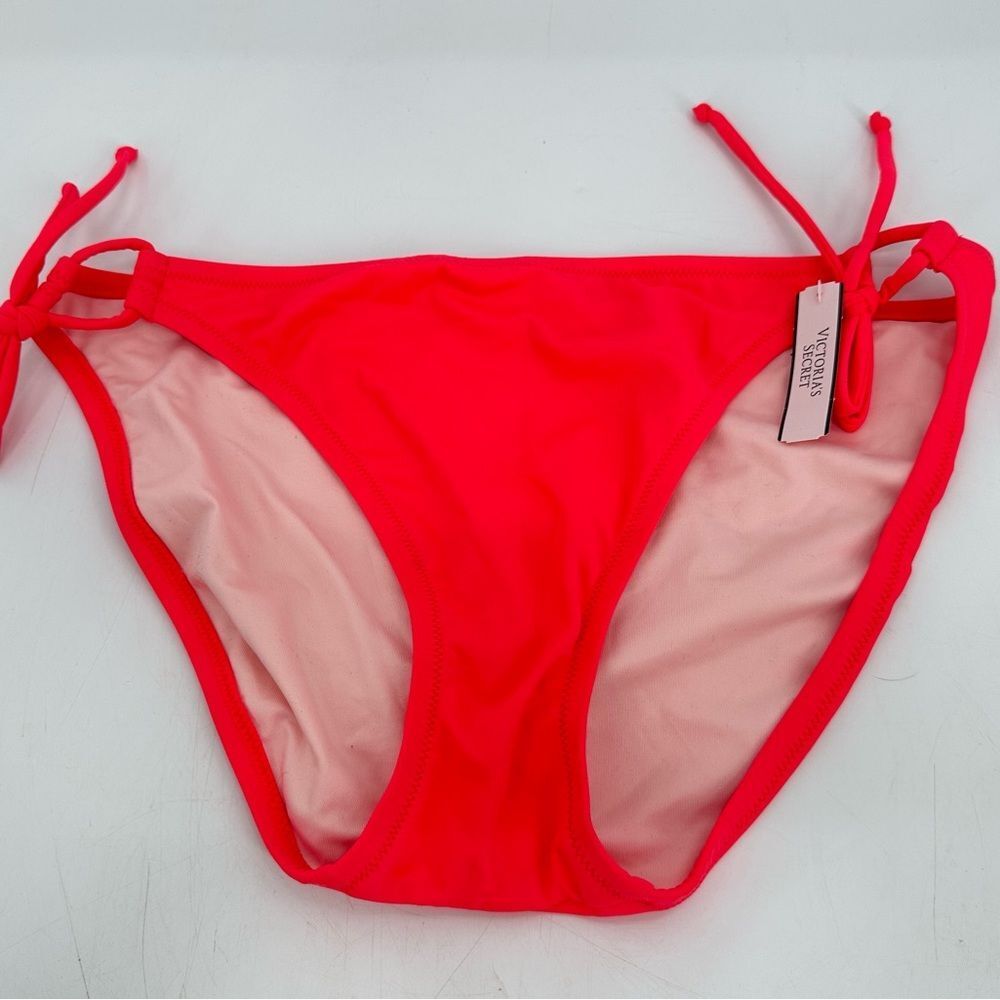 Victoria’s Secret Bow Bikini Bottom Neon Pink Side Tie Swim Size L Large NWT